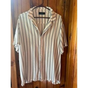 No Boundaries Vertical Striped Short Sleeve Button‎ Down Shirt Summer Oversized
